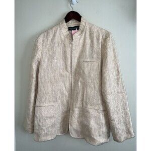 Y2K Harve Benard By Benard Holtzman Womens Khaki 100Linaen Zip Up Blazer Size 16